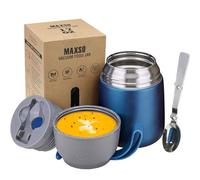 Termo para Comida 500ml Taza Aislada de Acero Inoxidable,Recipiente Aislante con Cuchara Plegable Recipiente Térmico sin BPA para Sopa, Frutas(azul)