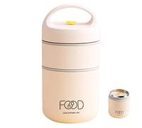 Termo para comida caliente apilable - Recipiente de almuerzo al vacío de 2 niveles de doble pared para niños y adultos, reutilizable, a prueba de fugas, de acero inoxidable