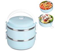 Termo para comida caliente, fiambrera, fiambrera térmica, caja aislada para comida caliente apilable, fiambrera redonda de acero inoxidable 304, contenedores de comida sellados[Doble Capa Azul],
