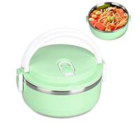 Termo para comida caliente, fiambrera térmica redonda de acero inoxidable 304, contenedores de comida sellados [Verde]