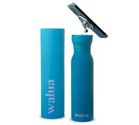 Termo Walua 600 ml con Soporte Magnético para Móvil - Compatible con iPhone y Android - Botella Térmica Acero Inoxidable Doble Pared 48h Frío / 24h Calor - Negro Mate/Aguamarina