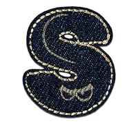 Termoadhesivos Alfabeto/Letra Azul - Parches Termoadhesivos Bordados Aplique Para Ropa, Alfabeto MQ coloreado/azul:Letra S 3.4 x 2.8 cm