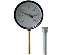 Termómetro bimetálico 0-120 ° C, 100 mm para indicador de temperatura de acero inoxidable DIAL con funda de inmersión para calderas de calefacción central, parrillas y uso industrial