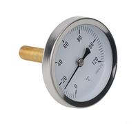Termómetro bimetálico de 63 mm, medidor de temperatura del agua de acero inoxidable con funda de cobre rosca de rosca de 1/2 pulgada para sistema de calefacción de caldera, rango de 0 a 120 °C