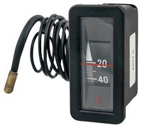 Termómetro de caldera de 25 mm x 58 mm, posición de montaje vertical, rango de visualización 0-120 °C con cable capilar de 1500 mm.