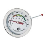 Termómetro de compost, termómetro de esfera de acero inoxidable, para compostaje en el hogar y el patio trasero, 50 mm de diámetro, esfera C & F