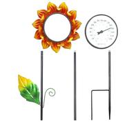 Termómetro De Estaca De Metal - Termómetro Para Exteriores, Flor Decorativa Con Luz Solar Para Jardín De 40,2 Pulgadas | Termómetros De Girasol, Estacas De Jardín, Flores Decorativas De Metal Para Pat