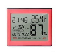 Termómetro de interior con pantalla transparente que muestra la temperatura, la humedad, la fecha y la hora (rosa)