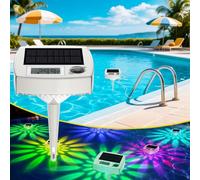 Termómetro de Piscina Digital Solar Flotante con Luz Nocturna RGB - Termómetro de Piscina Impermeable IP68 con Sensores Automáticos Día/Noche, 8 Modos de Luz y Control Manual