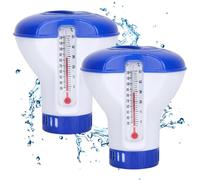 Termómetro de piscina flotante de fácil lectura, flotador de cloro para piscina con termómetro, 2 flotadores automáticos de tableta de cloro de 5 pulgadas, accesorios para mantener el agua de natació