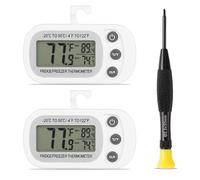 Termómetro de refrigerador impermeable para refrigerador y congelador, termómetro digital de pantalla LCD grande para refrigerador con soporte y parte trasera magnética, 2 unidades con destornillador