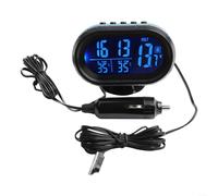 Termómetro de reloj de coche de 12 V, voltímetro, higrómetro, dispositivo digital con monitoreo de voltaje de batería real y medición de temperatura (azul)