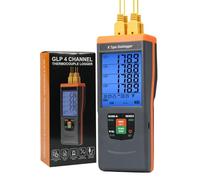 Termómetro de Termopar Registrador de Datos, 4 Canales Tipo K con 48.000 Registros, Rango -200~1370°C, Alarma Sonora y Visual, Fecha y Hora