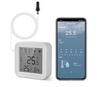 Termometro Digital Casa, Termometro Wifi App Alerta, Higrometro Digital Exportación de Datos Gratis Monitor de Termometro Nevera, Pecera, Acuarios, Termometro Bañera Bebe, Blanco 5.6 * 5.6 cm