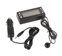 Termómetro Digital Coche 12V, Reloj LCD, Color Negro, Función Alarma - Precisión Temperatura Interior y Exterior, Historial de Máximas y Mínimas, Para Vehículos