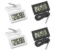 Termómetro digital con sonda externa para refrigerador, congelador, refrigerador, acuario, monitor de temperatura portátil, resistente a la humedad, pantalla LCD transparente, (2 blancos y 2 negros)