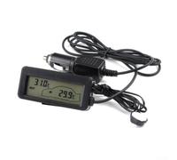 Termómetro digital de pantalla LCD para coche de 12 V para medidor de temperatura interior exterior con temporizador de reloj electrónico, pantalla LED azul, soporte de base ajustable para cinta de