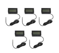Termómetro digital de sonda externa, paquete de 5, monitor de temperatura LCD -50C-110C para acuario, refrigerador, congelador, baño de bebé, agua (negro)