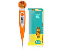 Termómetro digital DieMaus para niños, tiempo de medición corto de aproximadamente 10 segundos, punta flexible, alarma de fiebre a partir de 37,5 °C, impermeable, indicador de memoria (naranja)