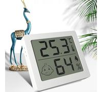 Termómetro digital e higrómetro para uso en interiores - Pantalla LCD con indicador, -20 °C a 60 °C y 10-99% para HR ± 1 °C/± 5 % para precisión RH, murciélago (blanco)