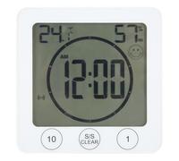 Termómetro digital higrómetro con reloj, medidor de temperatura y humedad para interiores con pantalla de 12/24 horas, reloj digital resistente al agua para baño, cocina y espejo