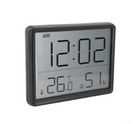 Termómetro digital higrómetro con reloj, pantalla LCD grande para interior del hogar, montaje en pared o succión de refrigerador, interruptor de 12/24H, °C/°F, blanco (negro)
