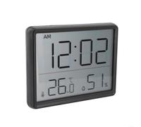 Termómetro digital higrómetro con reloj, pantalla LCD grande para oficina en casa, monitor de temperatura y humedad 3 en 1, montaje en pared o soporte, conmutable Fahrenheit Celsius, blanco (negro)