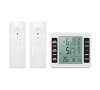Termómetro digital inalámbrico para congelador con 2 mandos a distancia de -40 °F a 140 °F IP44 con 2 sensores, funciona con pilas, alarma para frigorífico, inalámbrico para vehículos refrigerados