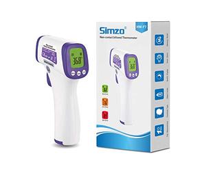 Termómetro digital infrarrojo sin contacto con lectura en °F y °C, pantalla LCD, señal acústica en caso de fiebre y almacenamiento de las últimas mediciones