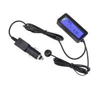 Termómetro digital LCD de 12 V para control de temperatura interior y exterior con cable de sensor de 1,5 m, pantalla retroiluminada azul, medidor de plástico negro para uso en vehículos