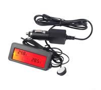 Termómetro digital LCD para coche de 12 V con sensor exterior, medidor de temperatura interior y exterior de -50 °C a 70 °C, cable de 1,5 m, retroiluminación azul, carcasa negra para automóviles y