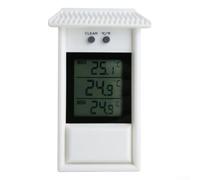Termómetro digital Max Min para jardín e invernadero, uso en interiores y exteriores, con techo protector y compartimento de batería resistente al agua (blanco)