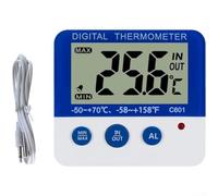 Termómetro digital para frigorífico con sonda, pantalla LED y alarma dual para congelador, soporte magnético y soporte, Celsius/Fahrenheit, blanco/azul