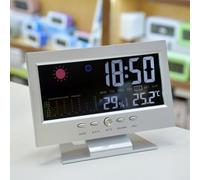 Termómetro e higrómetro de estación meteorológica LCD, reloj despertador con retroiluminación, registra temperatura y humedad máximas y mínimas, función de control de voz (plateado)