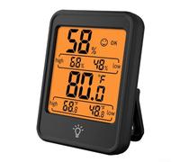 Termómetro e higrómetro digital LCD con pantalla amarilla retroiluminada y panel frontal sensible al tacto para monitoreo interior (negro)