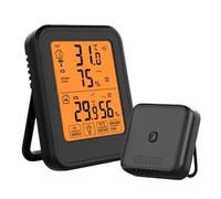 Termómetro e higrómetro inalámbrico con pantalla LCD grande | Monitor de humedad de temperatura interior y exterior | Estación de sensor impermeable para el hogar, jardín, reloj meteorológico | Negro