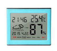Termómetro electrónico higrómetro para interiores con pantalla LCD transparente que muestra la temperatura, humedad, hora, fecha y día de la semana para controles ambientales de rutina (azul-verde)