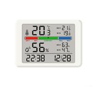 Termómetro electrónico para interiores, higrómetro, pantalla LCD digital, monitor de temperatura, humedad con reloj, formato de 12/24 horas, diseño trasero magnético (blanco 2310)
