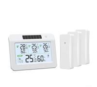 Termómetro Fotovoltaico Higrómetro Set con 3 Sensores Inalámbricos | Monitor de humedad de temperatura interior y exterior ABS, seguimiento en tiempo real de 4 zonas, pantalla retroiluminada