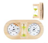 Termómetro higrómetro de madera para sauna y temporizador de arena de 15 minutos en pino con lente de vidrio para lecturas precisas de temperatura y humedad en habitaciones de sauna, cafeterías, baños