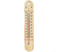 Termómetro higrómetro de madera para uso en interiores y exteriores | Escala dual Celsius Fahrenheit | Medidor de montaje en pared de pino natural con ganchos adhesivos | 270 x 50 mm