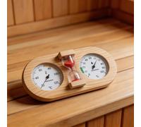Termómetro higrómetro de sauna para combo en madera de pino, sensor analógico bimetálico con temporizador de arena para ducha de spa, montaje en pared, 29 x 14 cm (rojo)