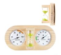 Termómetro higrómetro de sauna para combo en madera de pino, sensor analógico bimetálico con temporizador de arena para ducha de spa, montaje en pared, 29 x 14 cm (verde)