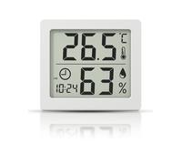 Termómetro Higrómetro Digital Pantalla LCD grande de 3.1" Termohigrómetro de Interior Medir Ambiente del Hogar Medidor de Temperatura y Humedad con reloj (Blanco)