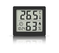 Termómetro Higrómetro Digital Pantalla LCD grande de 3.1" Termohigrómetro de Interior Medir Ambiente del Hogar Medidor de Temperatura y Humedad con reloj (Negro)