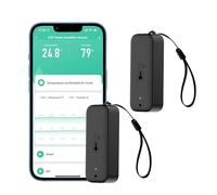Termómetro higrómetro inteligente: resistente al agua, sensor de humedad y temperatura con notificación de alarma por aplicación, sensor WiFi para interiores y exteriores, fit con Alexa (Black,2PCS)