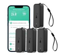Termómetro higrómetro inteligente: resistente al agua, sensor de humedad y temperatura con notificación de alarma por aplicación, sensor WiFi para interiores y exteriores, fit con Alexa (Black,4PCS)