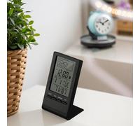 Termómetro higrómetro Plus Max/min con pantalla LCD de humedad interior para alarma de reloj, invernadero, pronóstico del tiempo, registros en casa, oficina, habitación digital de bebé (negro)