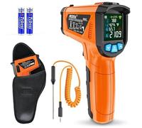 Termómetro Infrarrojo MESTEK Pistola de Temperatura con Sonda Digital Láser Termómetro IR -50℃~800℃(-58~1472℉) Emisividad Ajustable y Alarma LCD a Color para Cocinar Congelador Industrial