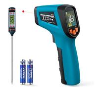 Termometro Infrarrojos Laser Digital sin Contacto con Emisividad Ajustable | Uso No Humano, Ideal para Cocina, BBQ y Congelador | Incluye Termómetro de Carne (50°C~600°C（termómetro de carne incluido）)